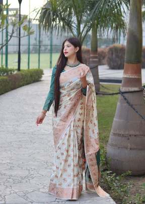 Pure Zari Copper  Weaving Paithani  Saree Off White Color