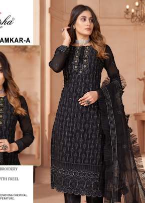 Qalamkar NX Georgette With Embroidery Work Pakistani Suit Black Color A