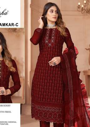 Qalamkar NX Georgette With Embroidery Work Pakistani Suit Maroon Color C