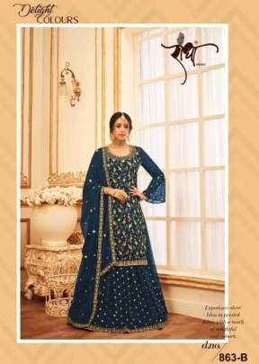 Radha Heavy Faux Georgette With Embroidery Work Designer Salwar Suit Blue Color DN 863