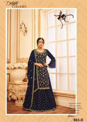 Radha Heavy Faux Georgette With Embroidery Work Designer Salwar Suit Nevy Blue Color DN 863