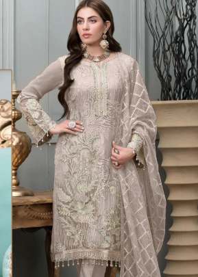 Ramsha R Designer Georgette With Embroidery Work Pakistani Suit Cream Color DN 552 C