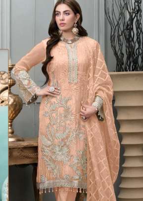 Ramsha R Designer Georgette With Embroidery Work Pakistani Suit Peach Color DN 552 D