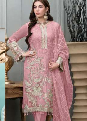 Ramsha R Designer Georgette With Embroidery Work Pakistani Suit Pink Color DN 552 E