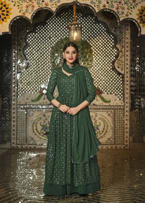 Real Georgette With Heavy Embroidered Anarkali Suit SN DN Mehndi Color DN 2047