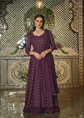 Real Georgette With Heavy Embroidered Anarkali Suit SN DN Wine Color DN 2048