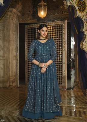 Real Georgette With Heavy Embroidered Anarkali Suit SN DN Rama Color DN 2049