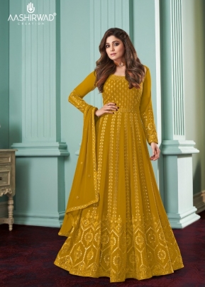 Rose By Aashirwad Creation Anarkali Gown DN 8523 Mustard Yellow