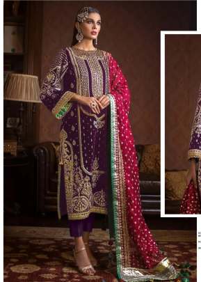 Rosemeen Georgette Embroidered Work Pakistani Suits Wine Color DN C 1276