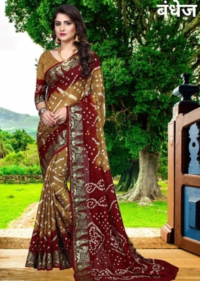 SSM Dolly New Hand Bhandhej Saree Coffee Color