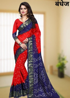 SSM Dolly New Hand Bhandhej Saree Orange And Royal Blue