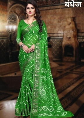 SSM Dolly New Hand Bhandhej Saree Green Color