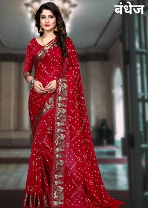 SSM Dolly New Hand Bhandhej Saree Red Color