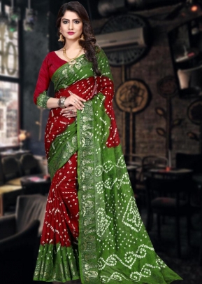 SSM Dolly New Hand Bhandhej Saree Maroon And Green