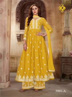 Sagun Heavy Faux Georgette With Sequence Embroidered Palazzo Suit Yellow Color DN 3001