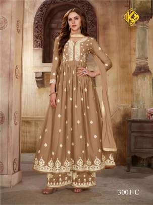 Sagun Heavy Faux Georgette With Sequence Embroidered Palazzo Suit Coffee Color DN 3001