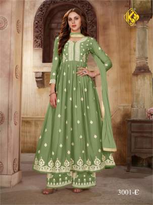 Sagun Heavy Faux Georgette With Sequence Embroidered Palazzo Suit Pista Green Color DN 3001