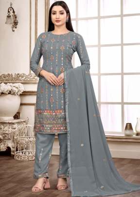 Saher Faux Georgette With Dual Sequence With Multi Embroidery Work Designer Suit Grey Color DN 2001