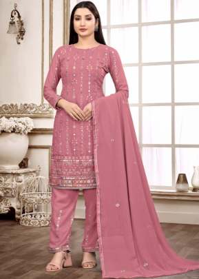 Saher Faux Georgette With Dual Sequence With Multi Embroidery Work Designer Suit Pink Color DN 2001