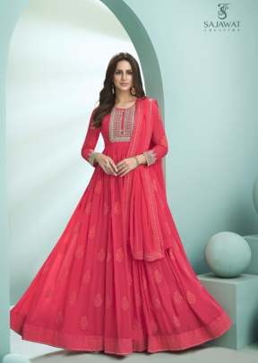 Sajawat Creation Heavy Faux Georgette With Embroidery Anarkali Gown Dark Pink Color DN 936