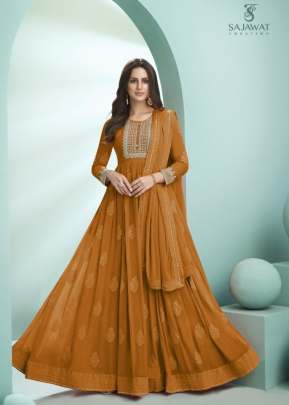 Sajawat Creation Heavy Faux Georgette With Embroidery Anarkali Gown Mustard Yellow Color DN 936