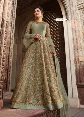 Sampann Heavy Net Embroidery Codding And Stone Work Anarkali Suit Pista Color DN 005306