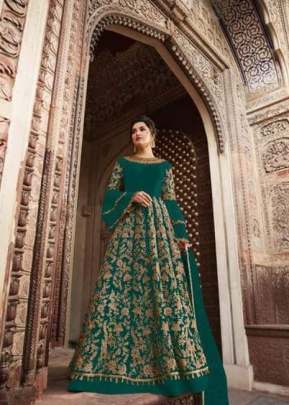 Sampann Heavy Net Embroidery Codding And Stone Work Anarkali Suit Rama Color DN 005306