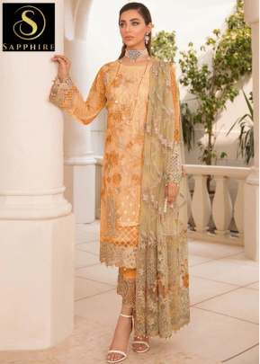 Sapphire Designer Faux Georgette Embroidery Work Pakistani Suit Peach Color DN 103