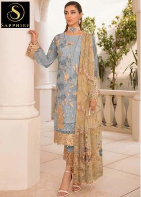 Sapphire Designer Faux Georgette Embroidery Work Pakistani Suit Grey Color DN 103