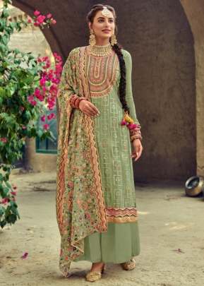 Satrangi Georgette Wear Designer Embroidery Work Palazzo Suit Pista Color DN 1209