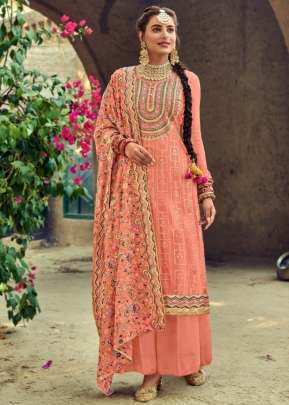 Satrangi Georgette Wear Designer Embroidery Work Palazzo Suit Peach Color DN 1209