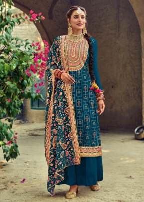 Satrangi Georgette Wear Designer Embroidery Work Palazzo Suit Teal Color DN 1209