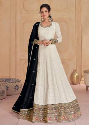 Sayuri Designer Dastoor Heavy Faux Georgette With Embroidered Anarkali Gown White Color DN 5523