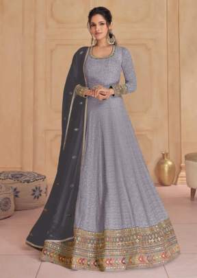 Sayuri Designer Dastoor Heavy Faux Georgette With Embroidered Anarkali Gown Purple Color DN 5523