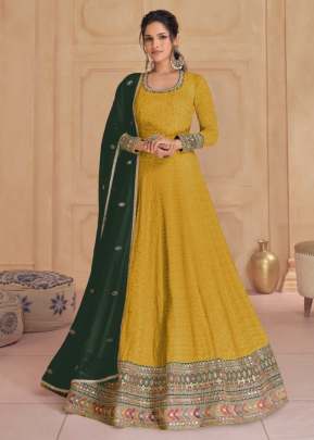 Sayuri Designer Dastoor Heavy Faux Georgette With Embroidered Anarkali Gown Yellow Color DN 5523