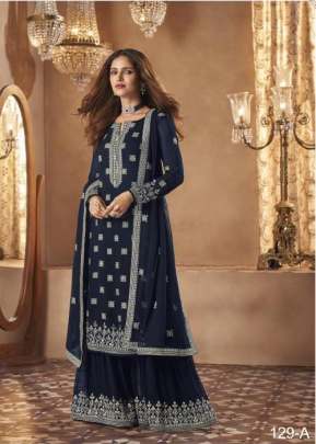 Sayuri Designer Heavy Faux Georgette With Embroidery Palazzo Suit Blue Color DN 129