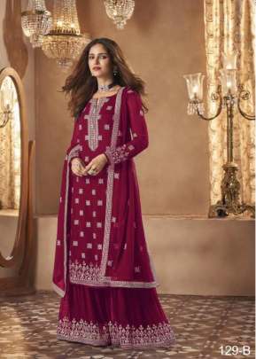 Sayuri Designer Heavy Faux Georgette With Embroidery Palazzo Suit Dark Pink Color DN 129