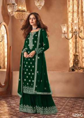 Sayuri Designer Heavy Faux Georgette With Embroidery Palazzo Suit Green Color DN 129