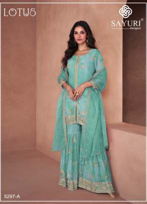 Sayuri Designer Lotus Heavy Fox Georgette Digital Print with Embroidery Sharara Suit Sky Color DN 5297