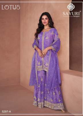 Sayuri Designer Lotus Heavy Fox Georgette Digital Print with Embroidery Sharara Suit Light Purple Color DN 5297