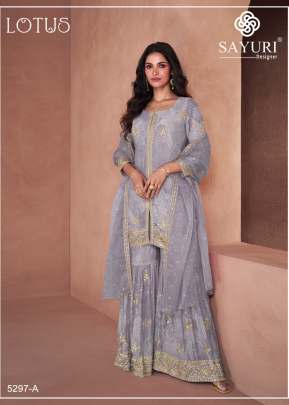 Sayuri Designer Lotus Heavy Fox Georgette Digital Print with Embroidery Sharara Suit Grey Color DN 5297