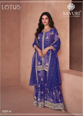 Sayuri Designer Lotus Heavy Fox Georgette Digital Print with Embroidery Sharara Suit Purple Color DN 5297