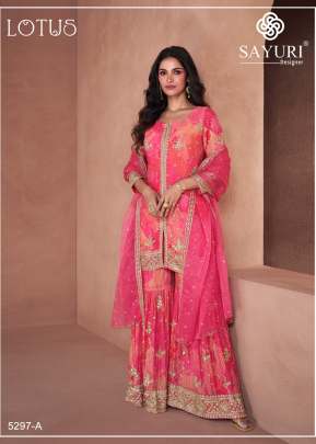 Sayuri Designer Lotus Heavy Fox Georgette Digital Print with Embroidery Sharara Suit Pink Color DN 5297