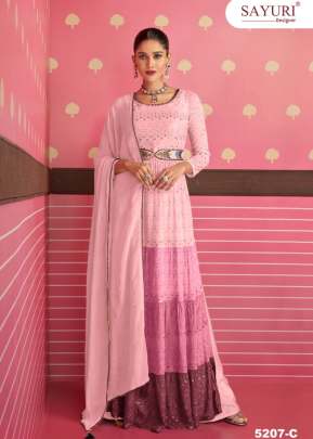 Sayuri Designer Nayra Heavy Faux Georgette With Embroidery Work With Thread Work Nayra Cut Suit Pink Color DN 5207