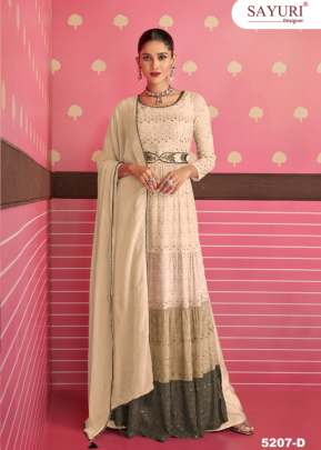 Sayuri Designer Nayra Heavy Faux Georgette With Embroidery Work With Thread Work Nayra Cut Suit Cream Color DN 5207