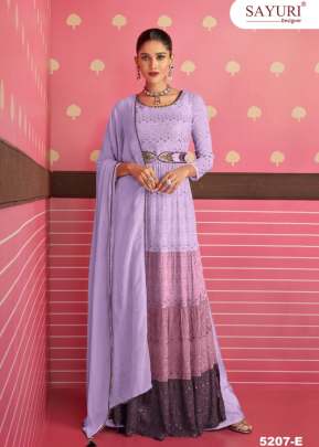 Sayuri Designer Nayra Heavy Faux Georgette With Embroidery Work With Thread Work Nayra Cut Suit Purple Color DN 5207