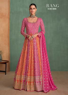 Sayuri Designer Rang Heavy  Real Gerogette With Embroidery Work Anarkali Gown Pink Color DN 5656