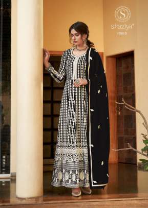 Saziya Faux Georgette With Embroidery Work Designer Anarkali Suit Black Color DN 1709