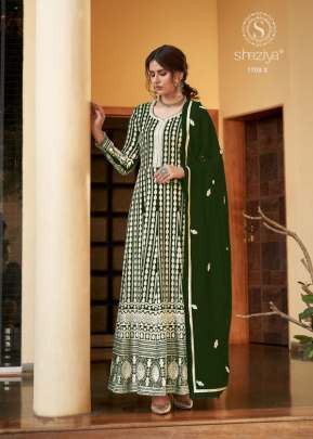 Saziya Faux Georgette With Embroidery Work Designer Anarkali Suit Green Color DN 1709