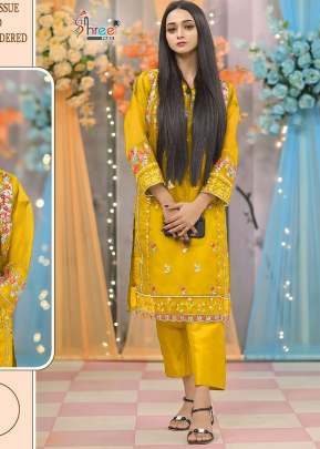 Shree Fab S Organza Heavy Embroidery With Diamond Work Pakistani Suit Yellow Color DN 712